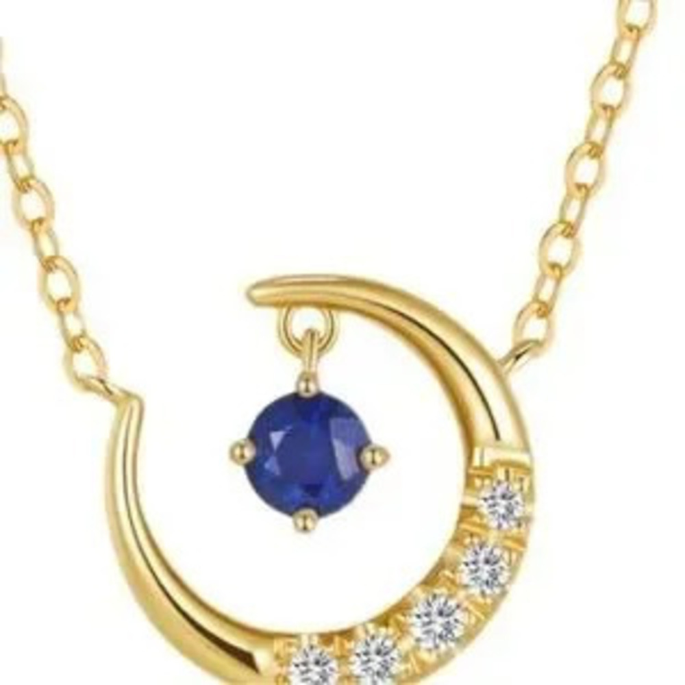 18K Gold Plated Crescent Moon Necklace with Sapphire Blue